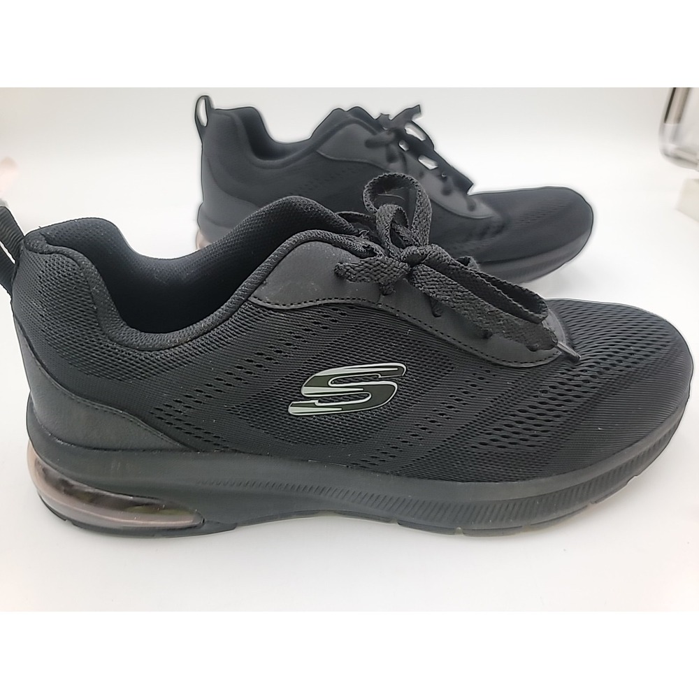 11 SKECHERS Lightweight Mesh Lace Up Black Gray Low Top Sneakers Walking Running - Picture 3 of 9
